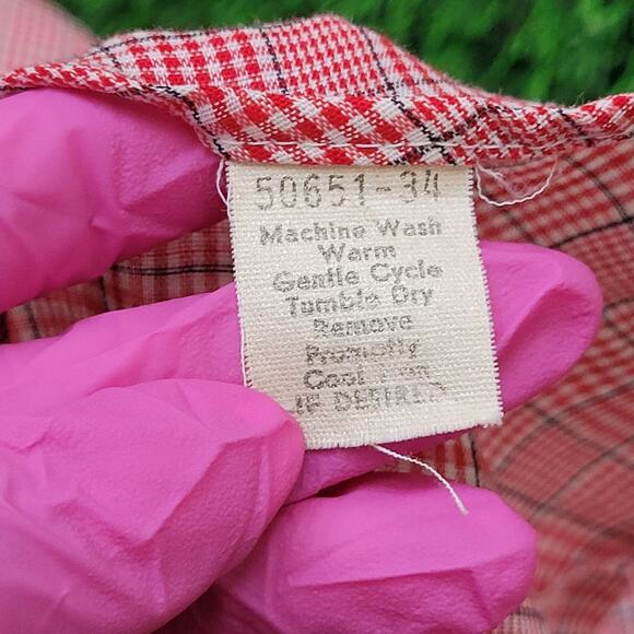 Vintage 80s Van-Heusen Button Shirt M 15.5 19x30 Glen Plaid - Picture 7 of 12